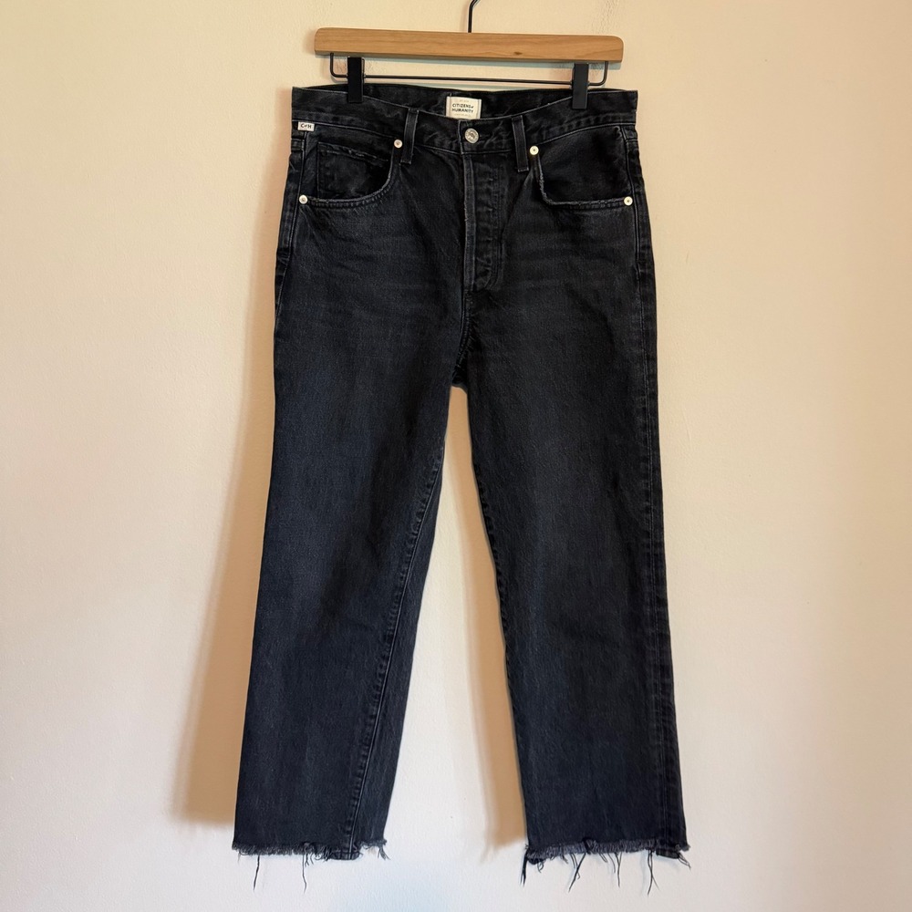 Citizens of Humanity Emery Crop jeans 27 button fly black denim casual wide leg - Picture 1 of 8